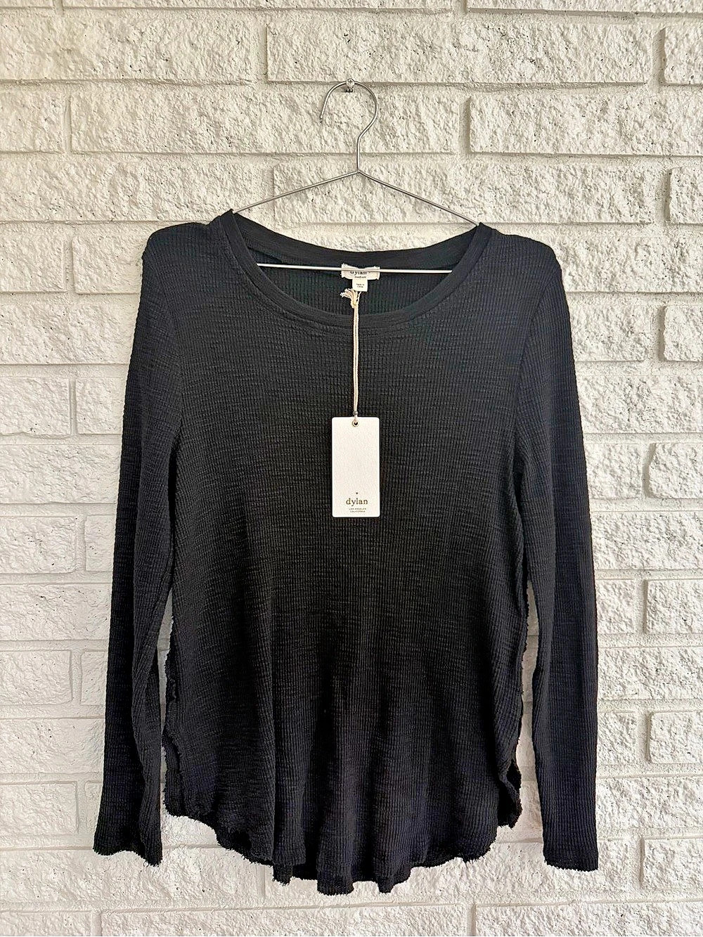 Dylan Classic Soft Waffle Thermal Top Cotton Long Sleeve Black Medium